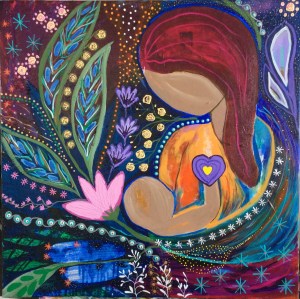 "Oxytocin Rising" 24 x24 acrylic/mixed media on canvas